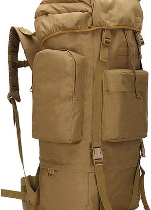 Великий тактичний, армійський рюкзак із дощовиком 65l combat койот