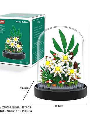 Конструктор ночник блочный детский с подсветкой цветок в колбе ромашки цветы зеленая коробка