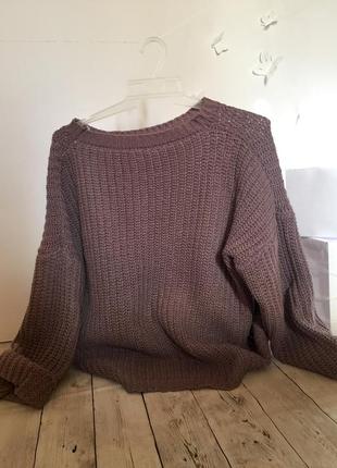 Вязаный свитер, кофта большая вязка оверсайз объемная плетения плетеная рубчик длинная2 фото