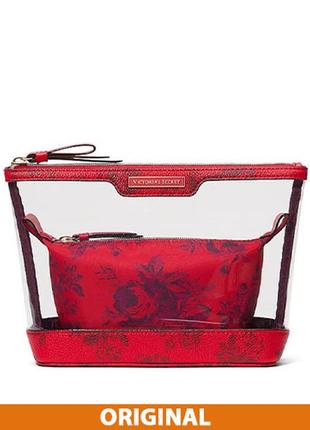 Косметичка 2-piece makeup bag red floral 2 в 1 victoria's secret3 фото