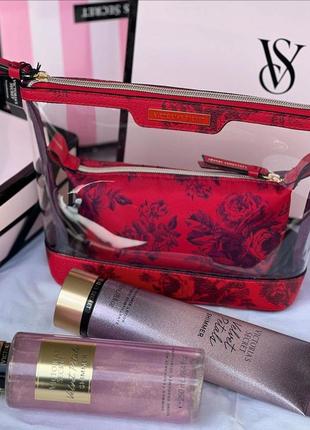 Косметичка 2-piece makeup bag red floral 2 в 1 victoria's secret1 фото