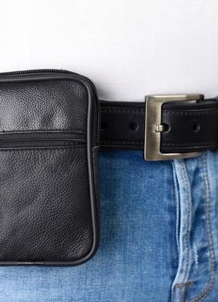 Невелика чоловіча сумка, барсетка на ремінь з екошкіри pako jeans чорна