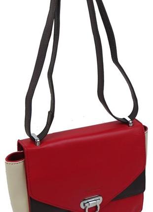 Женская кожаная сумка giorgio ferretti красная с бежевым5 фото