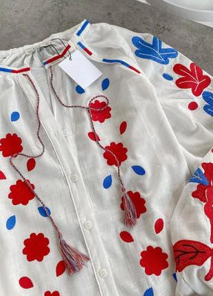 Женская вышиванка на пуговицах с цветочной вышивкой гладью, блуза с вышивкой, вышитая рубашка3 фото