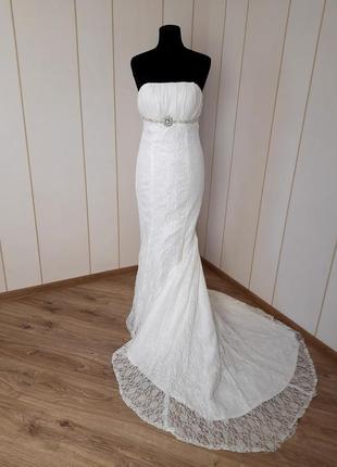 Весільна сукня рибка шлейф нове недорого розмір xs s шнурівка1 фото