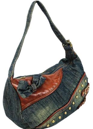 Женская джинсовая сумочка fashion jeans bag синяя4 фото