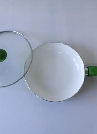 Сковорода для смаження з антипригарним керамічним покриттям зі скляною кришкою зелена  sale 2023 !3 фото