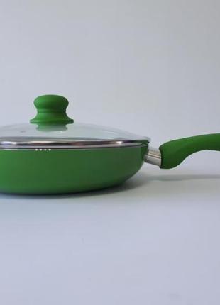 Сковорода для смаження з антипригарним керамічним покриттям зі скляною кришкою зелена  sale 2023 !2 фото