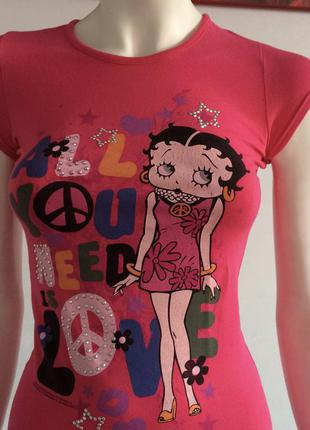 #розвантажуюсь яскрава мультяшна футболка з декором р 42 - 44 betty boop