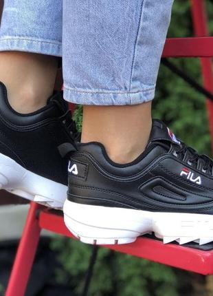 Жіночі шкіряні чорно-білі кроссовки fila disruptor 🆕 шкіряні кросівки філа3 фото