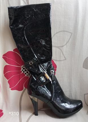 ‼️ разграждай!️женская обувь/ новые сапоги черные лаковые ☂️ 40 размер, стелька 26 см