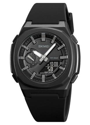 Чоловічий кварцевий наручний годинник з комбінованою індикацією skmei 2091 bkgybk1 фото