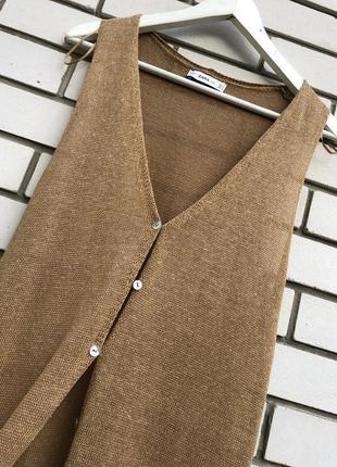 Льняное удлиненное вязаное платье-жилетка блузка платье этно бохо стиль zara8 фото