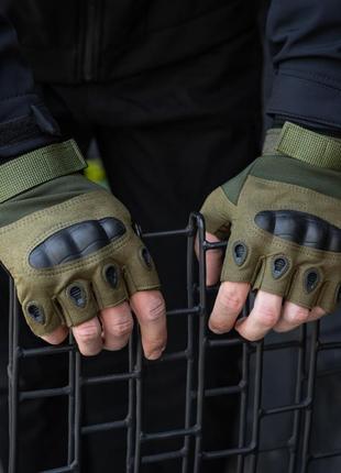 Тактичні рукавиці безпалі з накладкою (ш00110) хакі6 фото