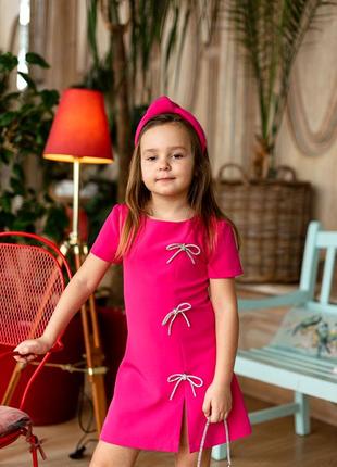 Платье детское, подростковое, с украшением брошь со стразами, нарядное, малиновое8 фото