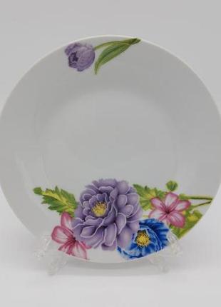 Тарелка мелкая десертная керамическая белая цветная с рисунком закусочная хризантема в упак sale 2023 !2 фото