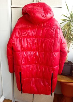 Красная куртка dkny wet shine long puffer coat rudolph red4 фото