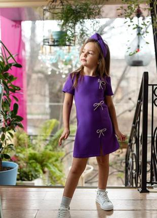 Плаття дитяче, підліткове, з прикрасою брошка зі стразами, ошатне, фіолетове6 фото