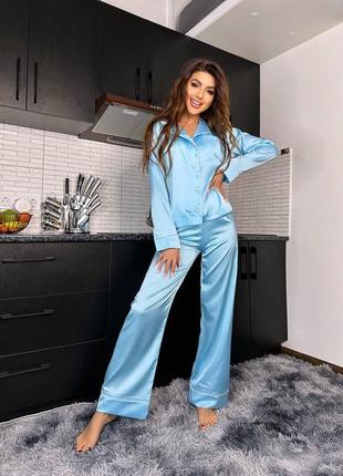 Шелковый пижамный комплект для сна и дома, пижама дыня женская из шелка7 фото