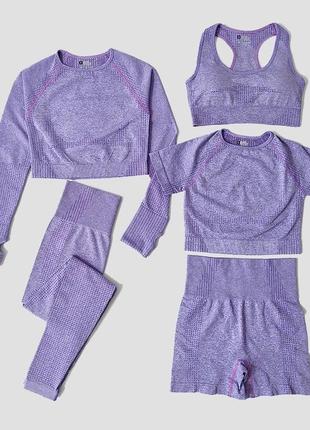 Комплект жіночий спортивний для фітнесу ліловий фіолетовий новий рашгард лосіни10 фото