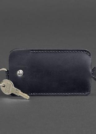Ключница кожаная кольцо синяя