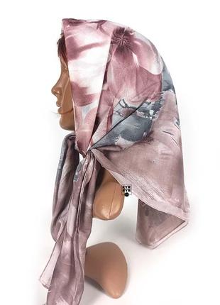 Батистова тонка бавовняна хустка платок на голову шию однотонна рожева нова1 фото
