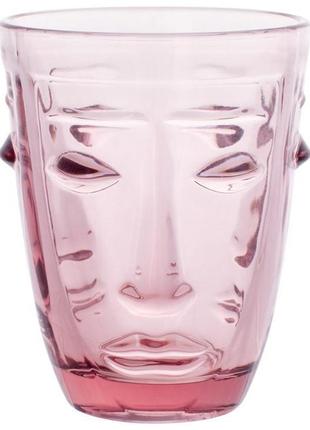 Набір 6 скляних склянок ariadne "face pink" 250 мл, темно-рожеве скло