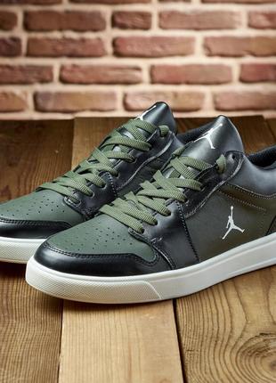 Чоловічі стильні кеди хакі nike весна-осінь,чорні,шкіряні/натуральна шкіра-чоловіче взуття демісезон