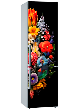 Вінілова кольорова декоративна декоративна наклейка самоклеюча на двері холодильника "квіти"2 фото