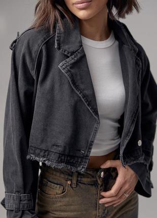 Коротка жіноча джинсовка у стилі grunge3 фото
