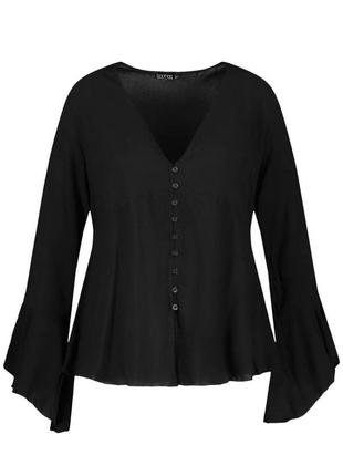 Boohoo нова чорна блуза топ з віскози з розширеними рукавами вільний крій4 фото