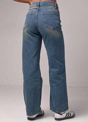 Жіночі джинси з ефектом потертості в стилі zara з високою посадкою сині2 фото