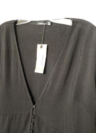 Boohoo нова чорна блуза топ з віскози з розширеними рукавами вільний крій9 фото