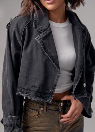 Коротка жіноча джинсовка у стилі grunge з 100% котону в стилі zara чорна4 фото