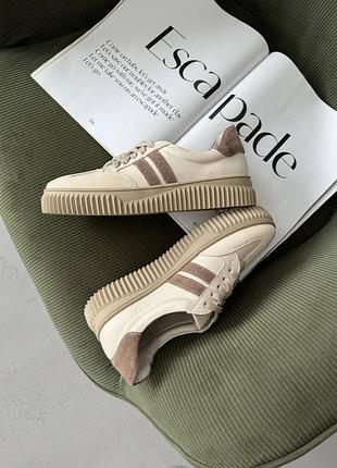 Бежевые женские кеды из натуральной кожи и замши