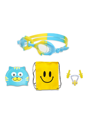 Набор детский для плавания, очки, шапочка, беруши, сумка, leacco, желто-голубой ng-01 №4
