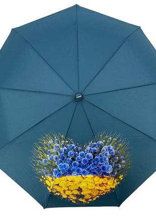 Женский зонт полуавтомат на 9 спиц антиветер от toprain с патриотической символикой, бирюзовый, 05370-2