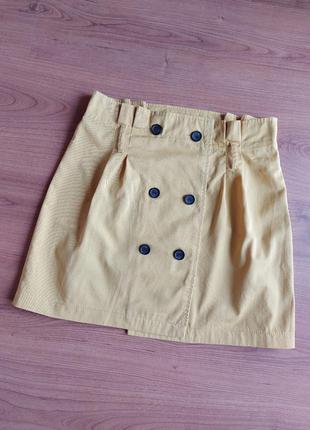 Желтая коттоновая юбка юбка bershka с пуговицами, р. м3 фото