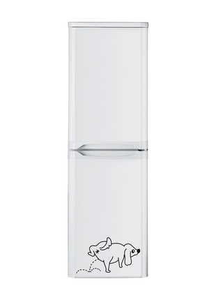 Вінілова кольорова декоративна наклейка самоклейна на двері холодильника "песик дзюрить" з оракалу2 фото