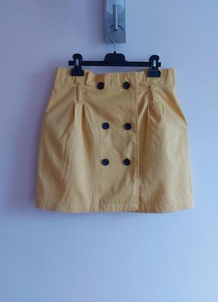 Жовта коттонова спідниця юбка bershka з гудзиками, р. м