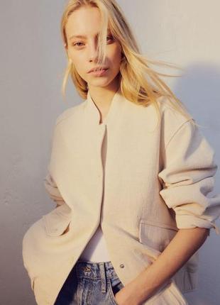 Куртка-бомбер з льону зі змішаного льону та бавовни, світло-беж., h&m, 34р