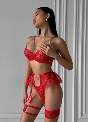 Красива якісна жіноча спідня білизна, комплект жіночої білизни з поясом і гартерами