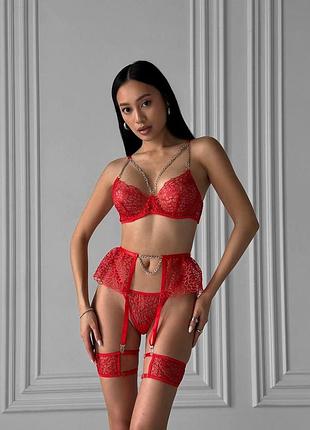 Красива якісна жіноча спідня білизна, комплект жіночої білизни з поясом і гартерами