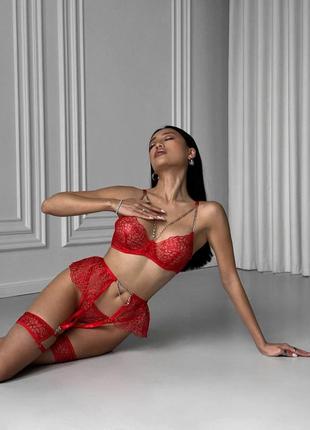 Красива якісна жіноча спідня білизна, комплект жіночої білизни з поясом і гартерами