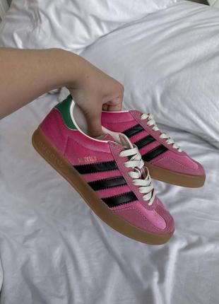 Кроссовки кеды велюр adidas gazelle x gucci pink green •материал-велюр •art 97394