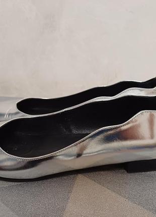 Кожаные французские minelli 🇫🇷 серебристые туфли лодочки на низком ходу без каблуков 36 37 размер2 фото