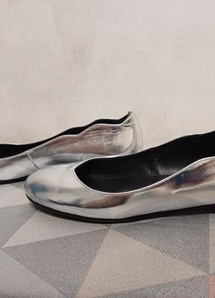 Кожаные французские minelli 🇫🇷 серебристые туфли лодочки на низком ходу без каблуков 36 37 размер6 фото
