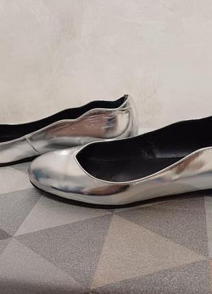 Кожаные французские minelli 🇫🇷 серебристые туфли лодочки на низком ходу без каблуков 36 37 размер5 фото