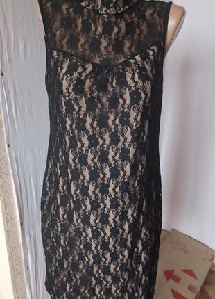 Черное женское гипюровое платье р.46