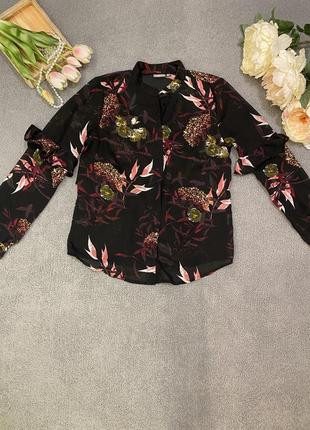 Интересная полупрозрачная шифоновая блуза в цветочный принт